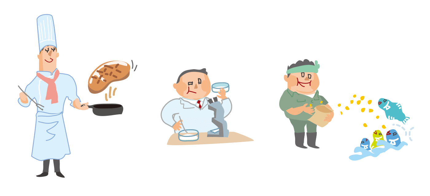 料理人、研究者、漁業関係者のイラスト